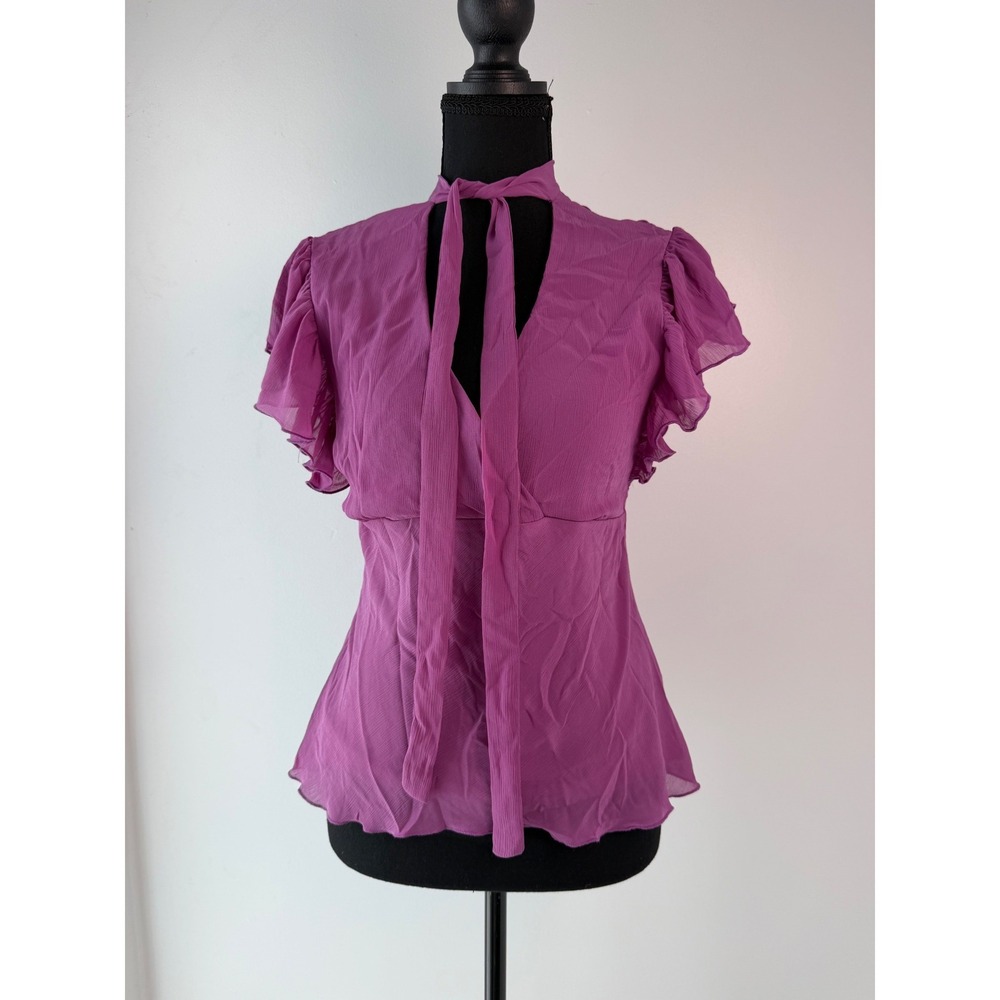 Office Siren Feminine Blouse Magenta Chiffon Coquette Carrie Bradshaw H&M 10
